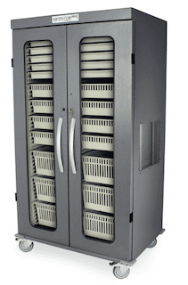 Harloff Double Column Mobile Cabinet with Key Locking doors (2) with tempered glass with Full Shelf Double Column Medical Storage