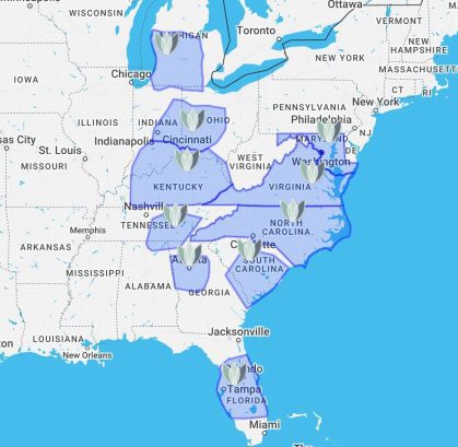 Auxo Medical Field Service Areas - 2025