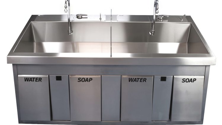Dual Bay Surgical Scrub Sink W Knee Operated Water & Soap
