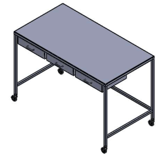 Stainless Steel Instrument Table with Shelf 32” W x 60” L x 40” H, 3 locking casters, 3 drawers under top