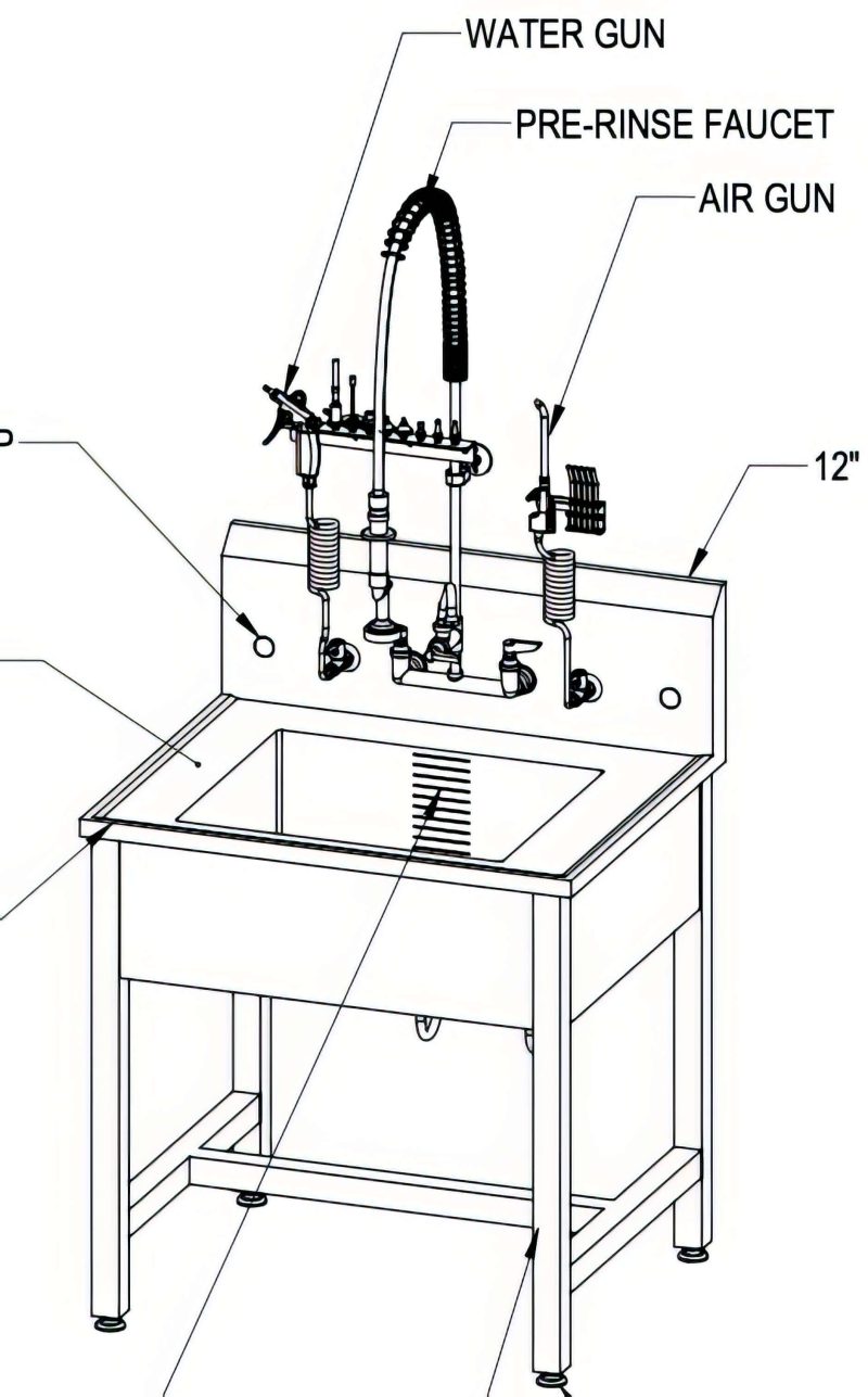36 inch Long Single Basin Processing Sink
